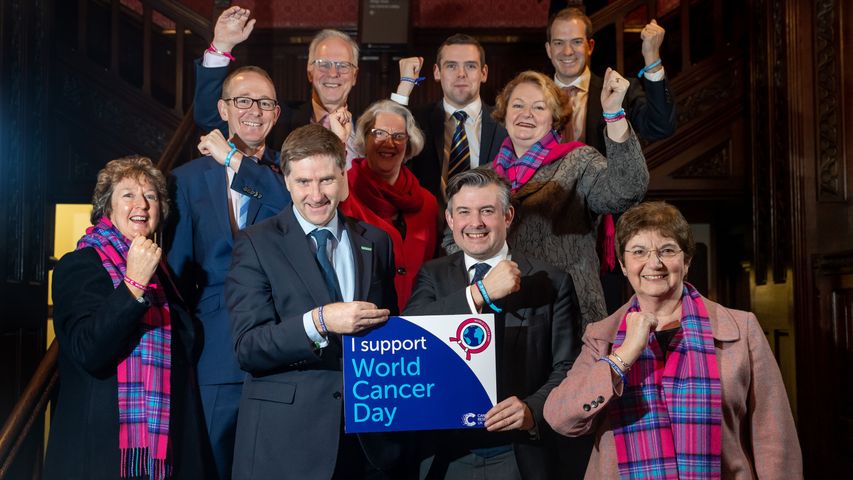 Dr Whitford with fellow MPs outside the House of Commons to mark World Cancer Day as pictured by Cancer Research UK